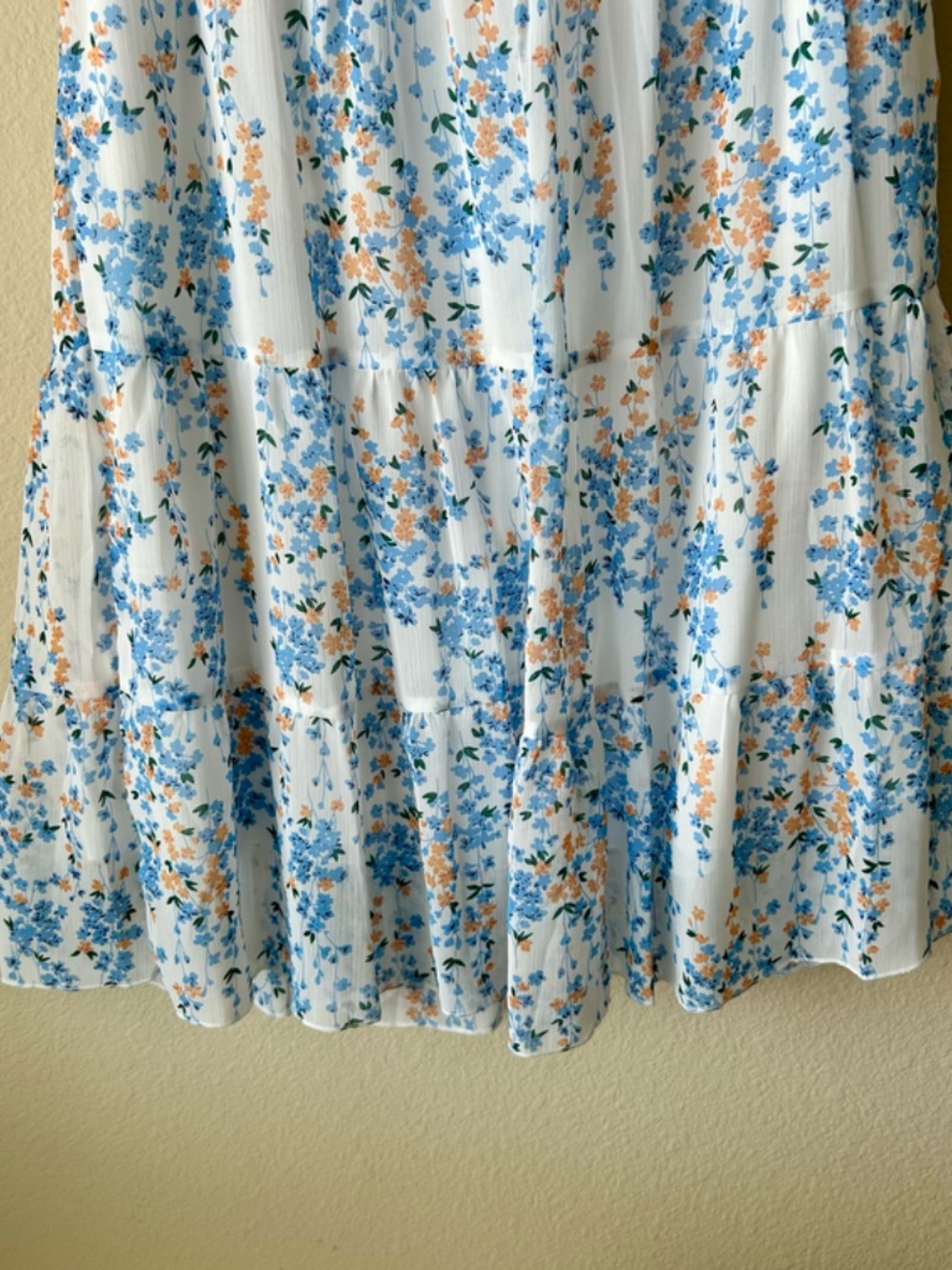 Blue Orange Floral Dress Short Layered Sleeves Ruffle Neck Shein Size Small - Picture 10 of 12